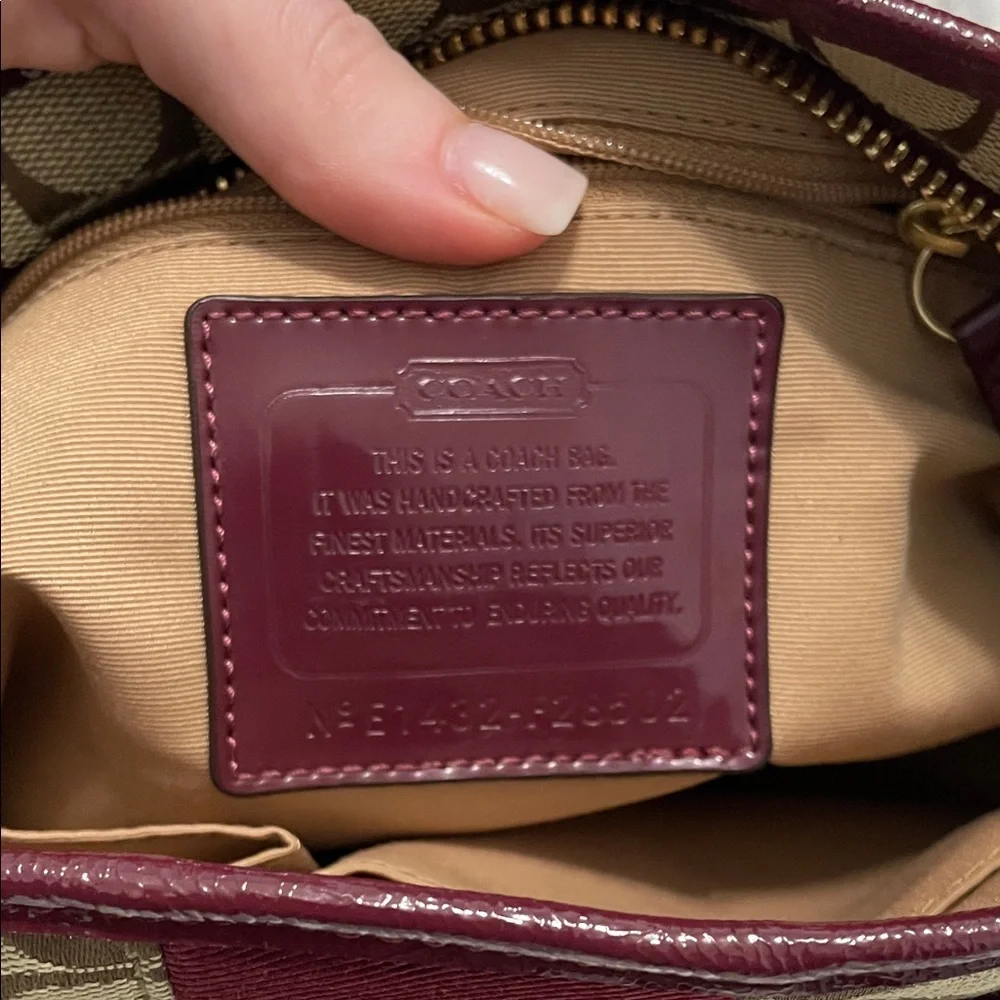 Coach Khaki Signature Crossbody with Burgundy Stripe